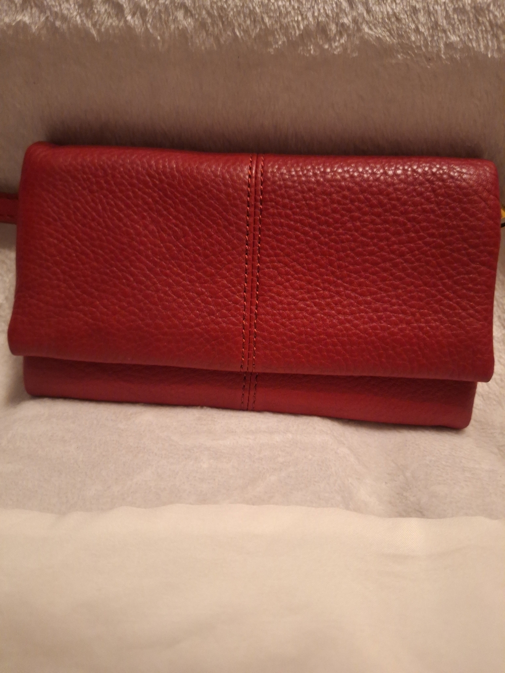 HOBO Red Pebbled Leather Fold-Over Wallet /Wristlet In Pebble Leather Tri Fold